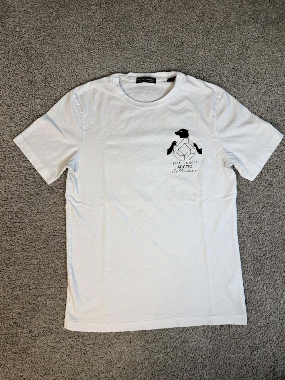 Scotch & Soda Shirt Mens S White Arctic Collective Bear Graphic Crew Neck Cotton